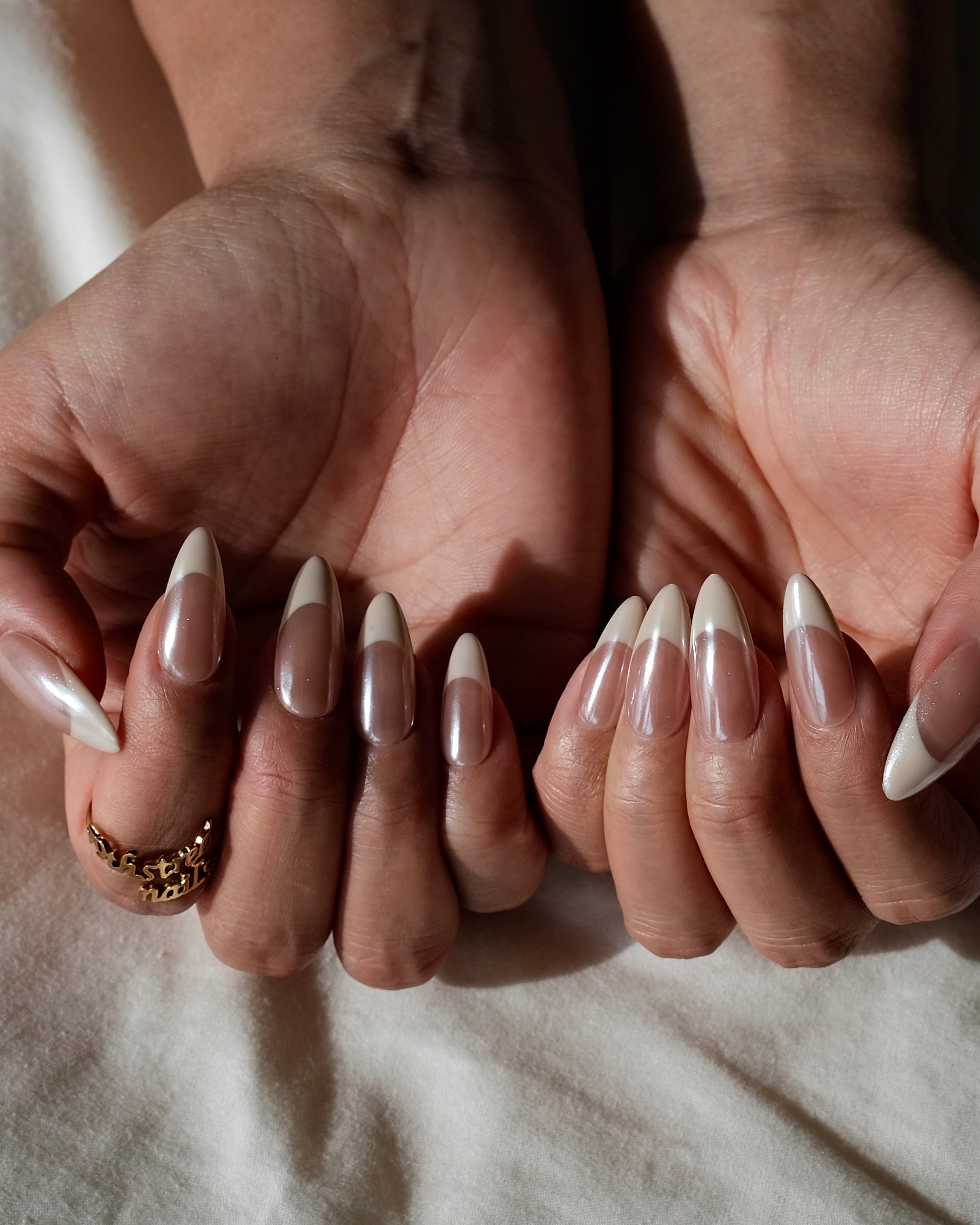 Glazed Nude French Press-On Nails – Glossy Nude Mirror Chrome