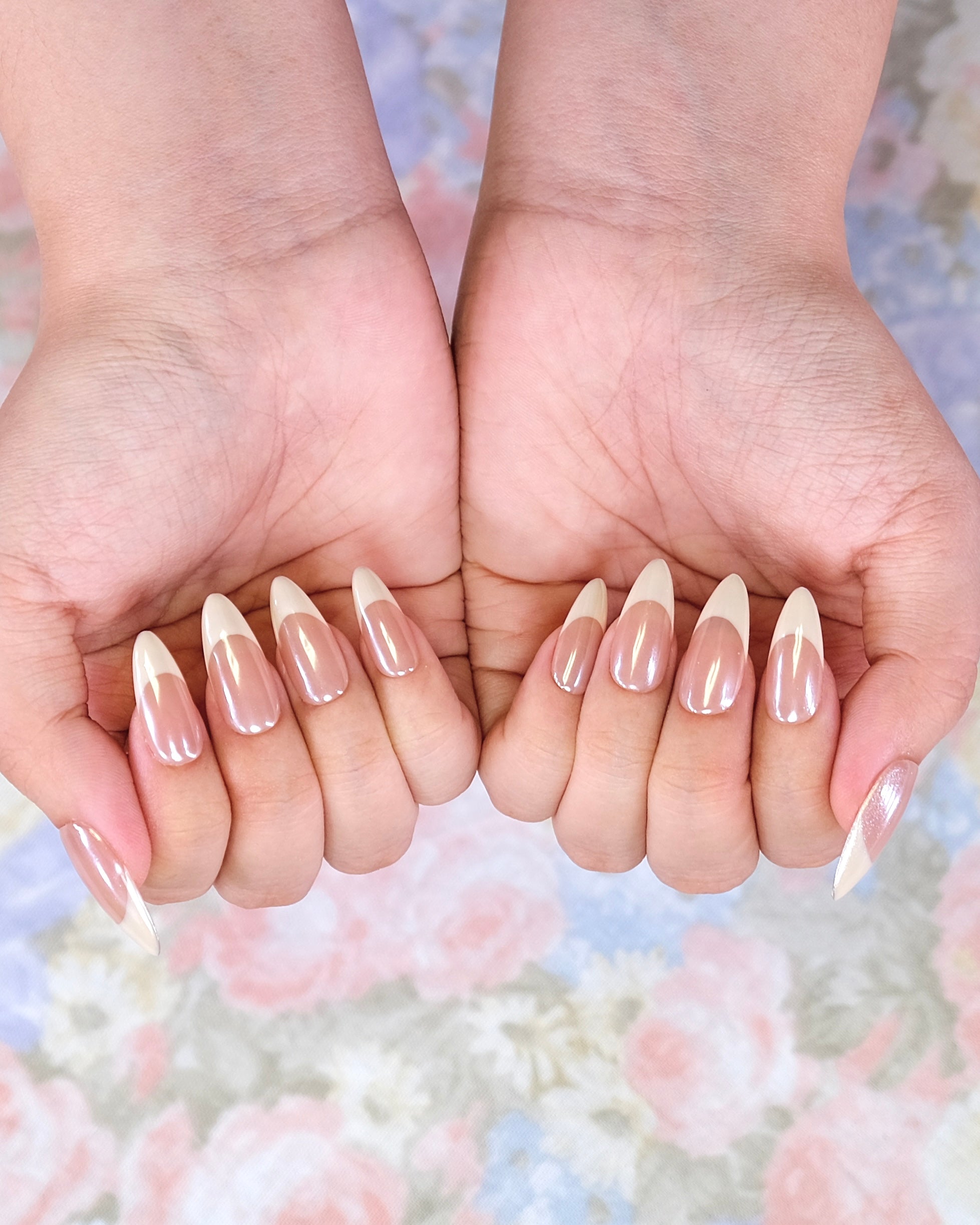 Glazed Nude French Press-On Nails – Glossy Nude Mirror Chrome